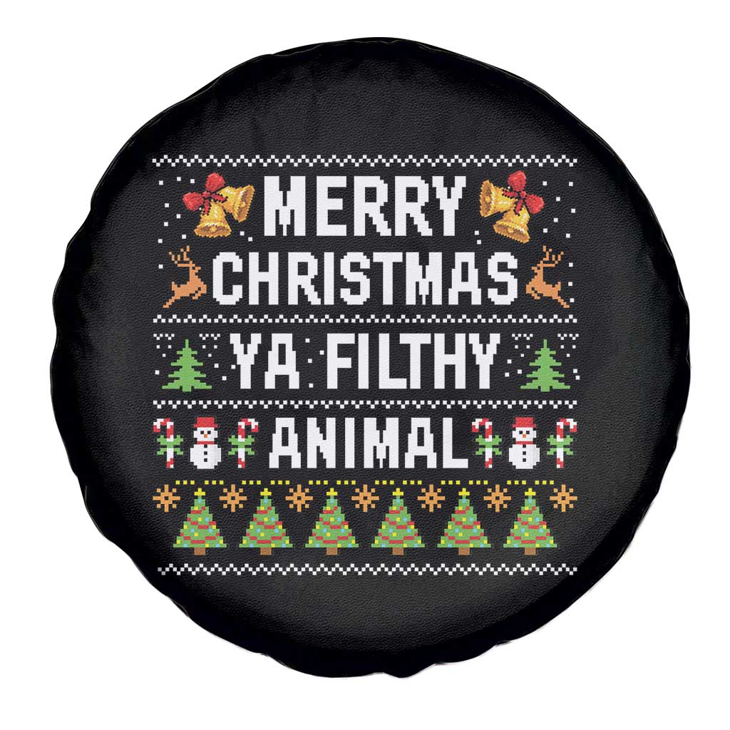 Merry Christmas Ya Filthy Animal Spare Tire Cover Ugly Xmas Movie Alone Pajama - Wonder Print Shop