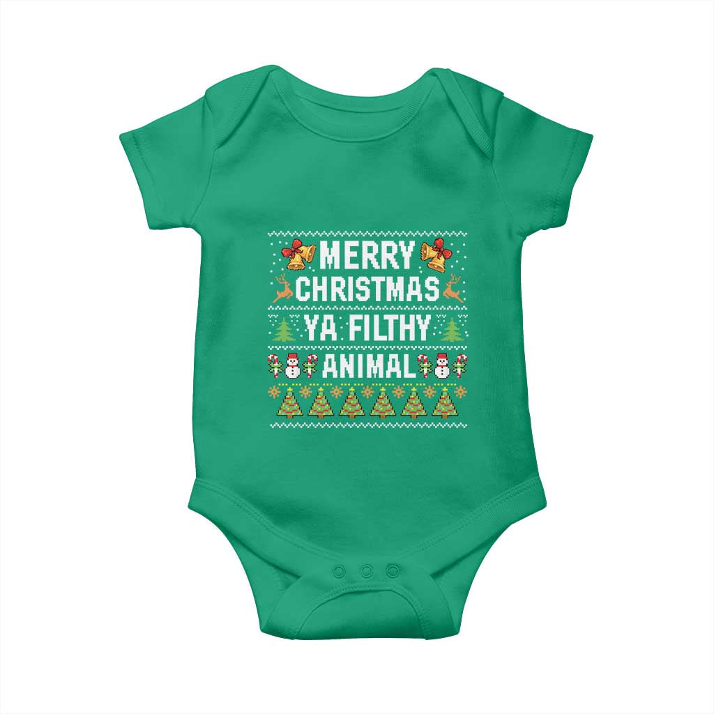 Merry Christmas Ya Filthy Animal Baby Onesie Ugly Xmas Movie Alone Pajama - Wonder Print Shop