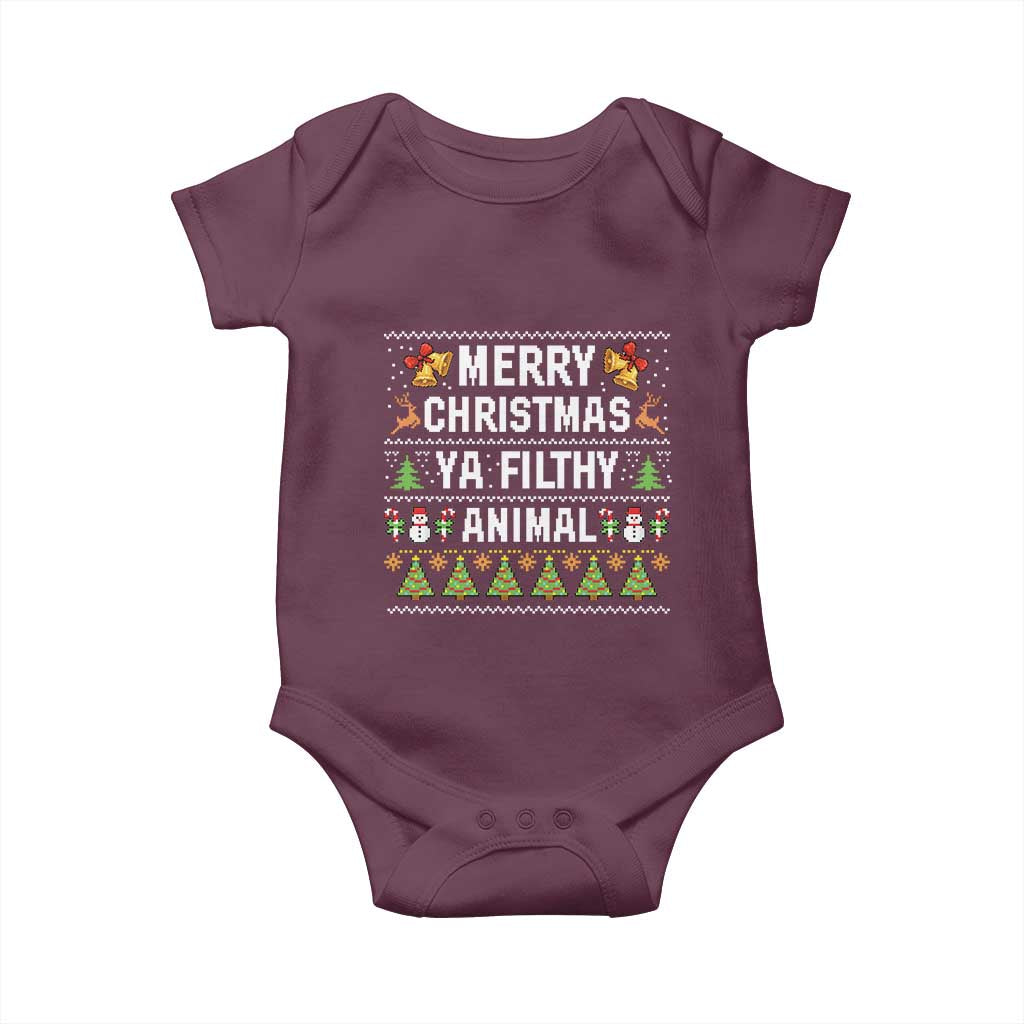 Merry Christmas Ya Filthy Animal Baby Onesie Ugly Xmas Movie Alone Pajama - Wonder Print Shop
