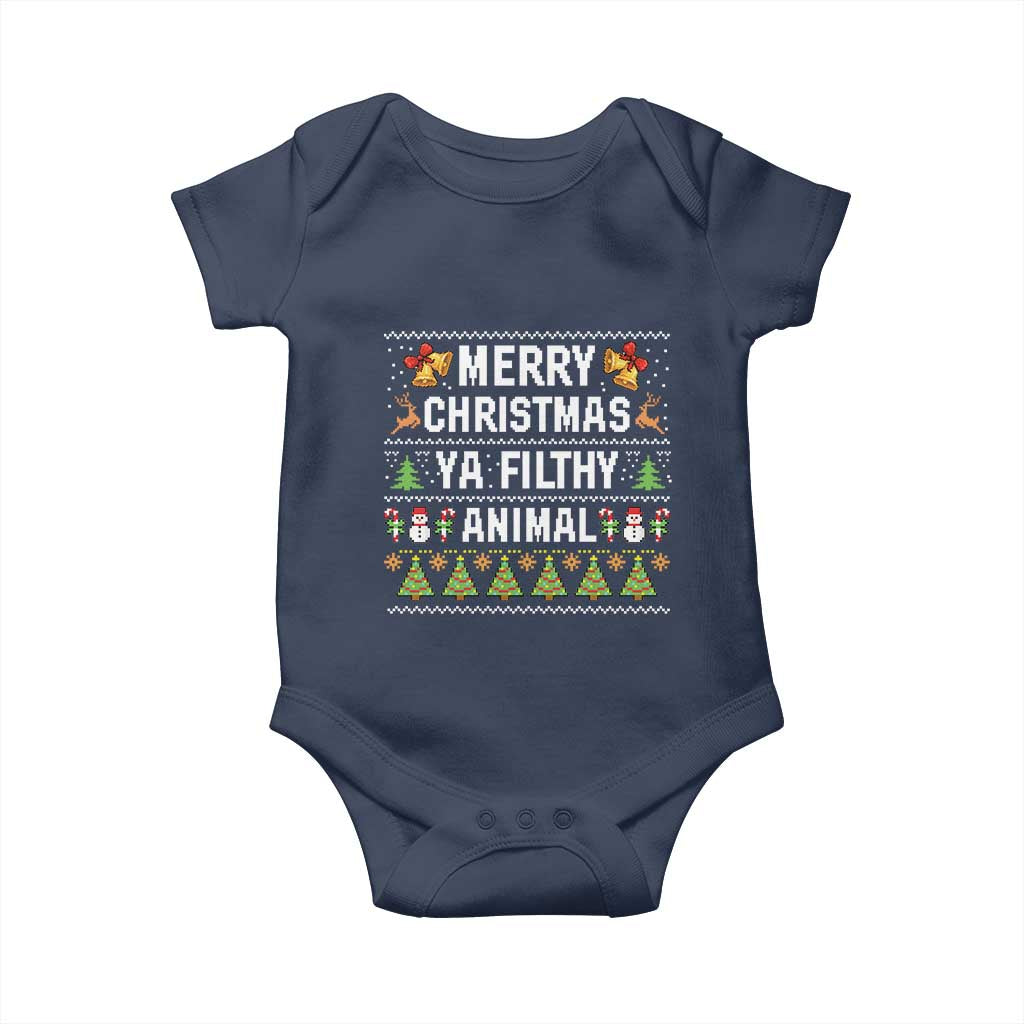 Merry Christmas Ya Filthy Animal Baby Onesie Ugly Xmas Movie Alone Pajama - Wonder Print Shop