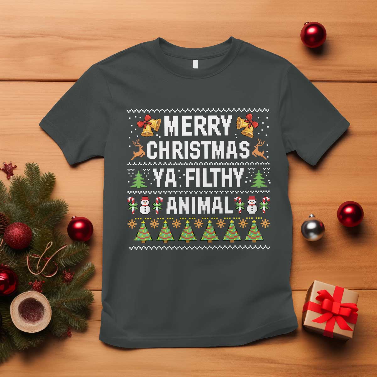 Merry Christmas Ya Filthy Animal T Shirt Ugly Xmas Movie Alone Pajama - Wonder Print Shop