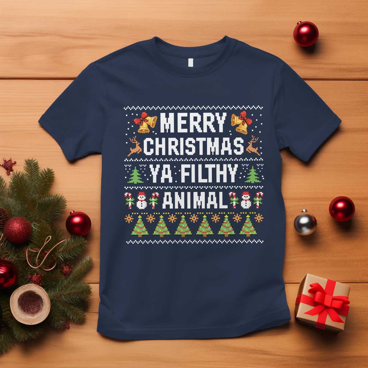 Merry Christmas Ya Filthy Animal T Shirt Ugly Xmas Movie Alone Pajama - Wonder Print Shop
