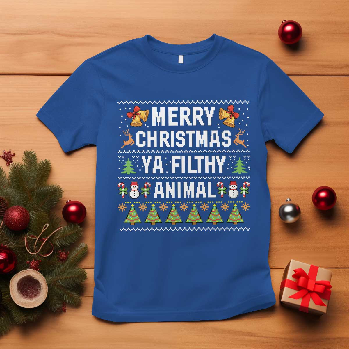 Merry Christmas Ya Filthy Animal T Shirt Ugly Xmas Movie Alone Pajama - Wonder Print Shop