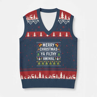 Merry Xmas Ya Filthy Animal V-Neck Knit Sweater Vest Ugly Xmas Movie Alone Pajama - Wonder Print Shop