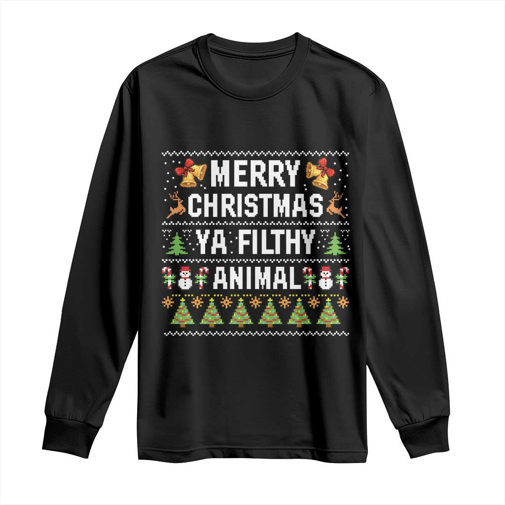 Merry Christmas Ya Filthy Animal Long Sleeve Shirt Ugly Xmas Movie Alone Pajama - Wonder Print Shop