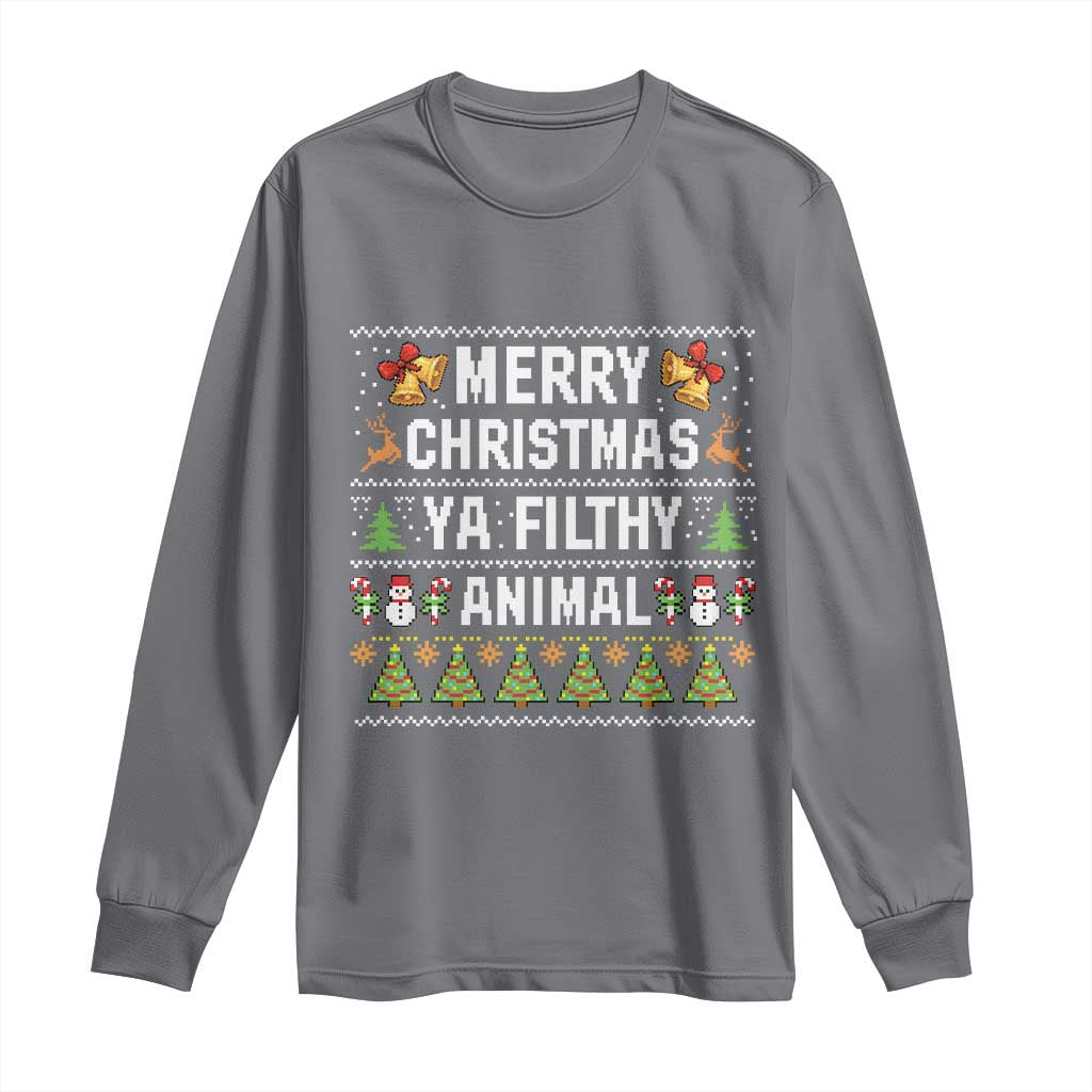 Merry Christmas Ya Filthy Animal Long Sleeve Shirt Ugly Xmas Movie Alone Pajama - Wonder Print Shop