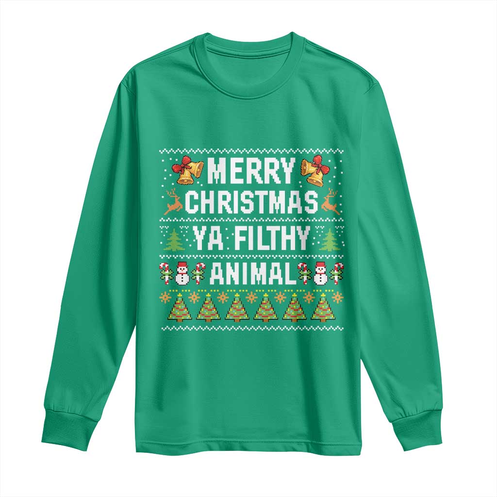 Merry Christmas Ya Filthy Animal Long Sleeve Shirt Ugly Xmas Movie Alone Pajama - Wonder Print Shop