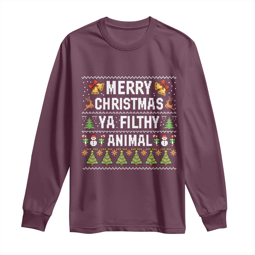 Merry Christmas Ya Filthy Animal Long Sleeve Shirt Ugly Xmas Movie Alone Pajama - Wonder Print Shop