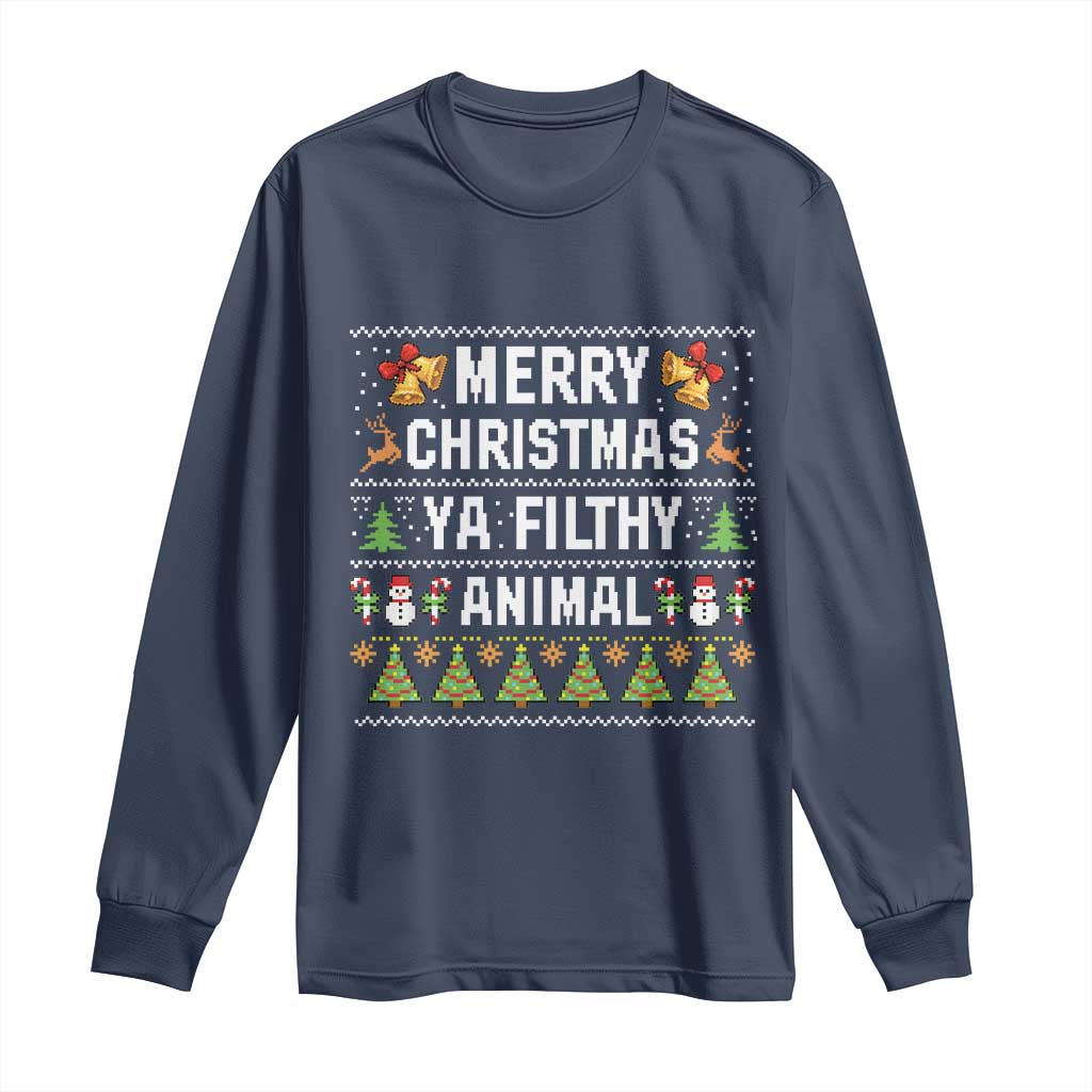 Merry Christmas Ya Filthy Animal Long Sleeve Shirt Ugly Xmas Movie Alone Pajama - Wonder Print Shop