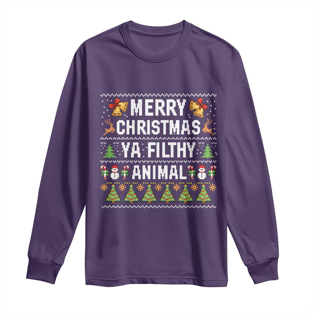 Merry Christmas Ya Filthy Animal Long Sleeve Shirt Ugly Xmas Movie Alone Pajama - Wonder Print Shop