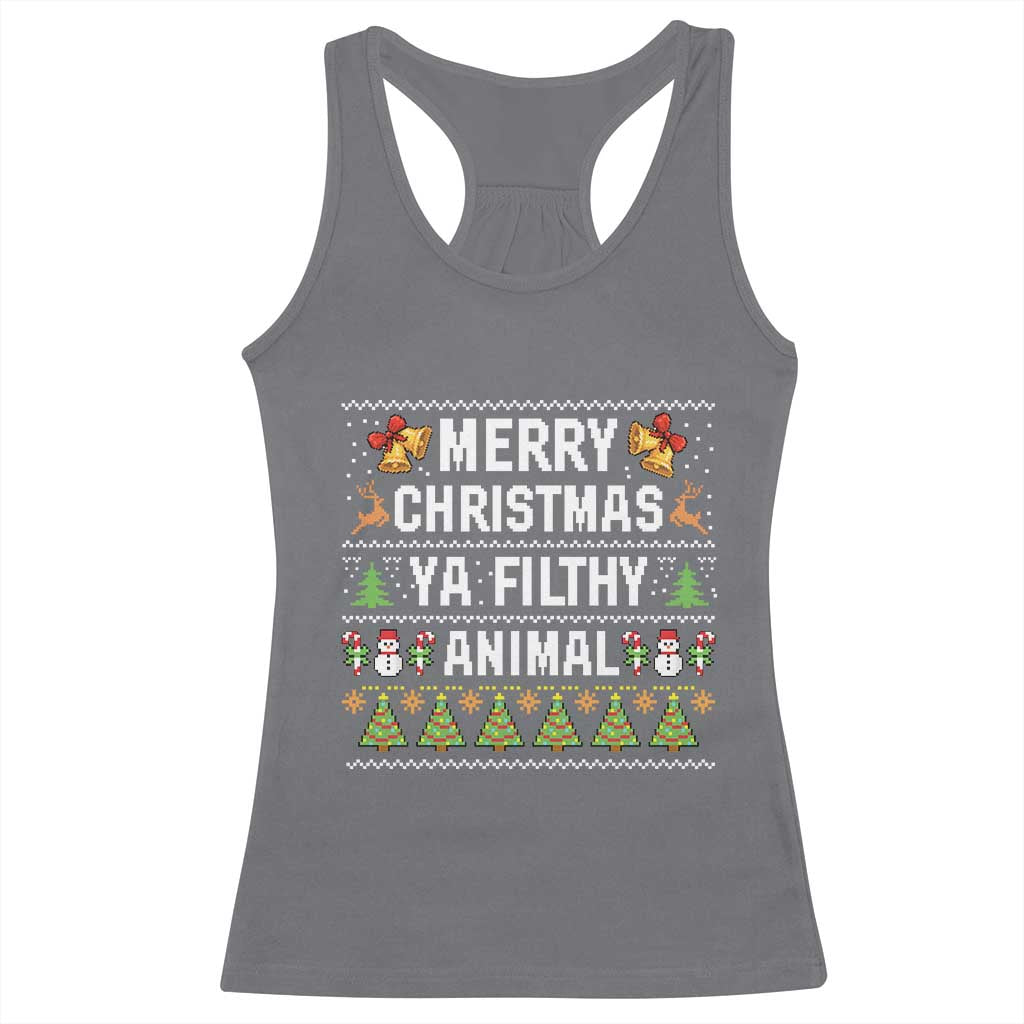 Merry Christmas Ya Filthy Animal Racerback Tank Top Ugly Xmas Movie Alone Pajama - Wonder Print Shop