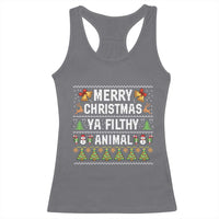 Merry Christmas Ya Filthy Animal Racerback Tank Top Ugly Xmas Movie Alone Pajama - Wonder Print Shop
