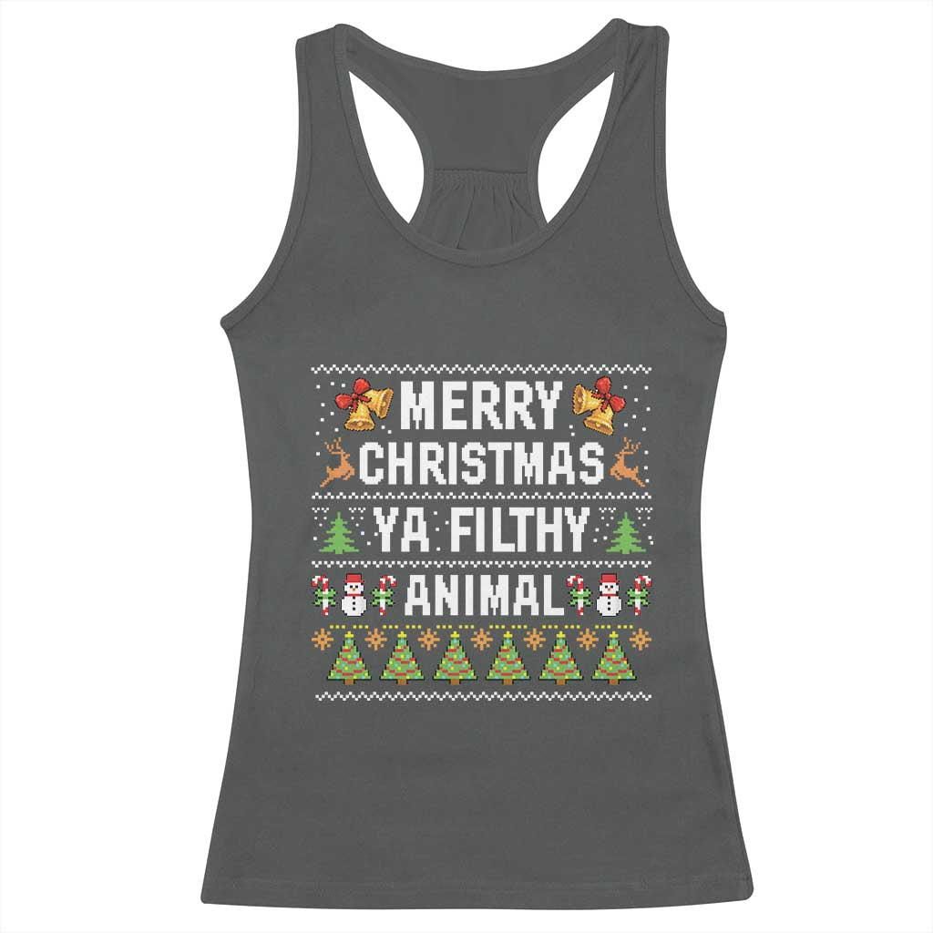 Merry Christmas Ya Filthy Animal Racerback Tank Top Ugly Xmas Movie Alone Pajama - Wonder Print Shop