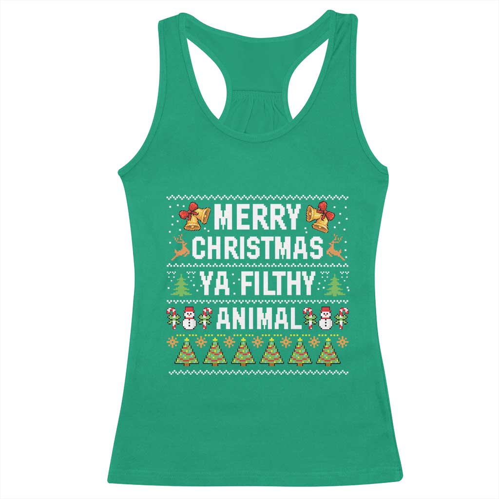 Merry Christmas Ya Filthy Animal Racerback Tank Top Ugly Xmas Movie Alone Pajama - Wonder Print Shop