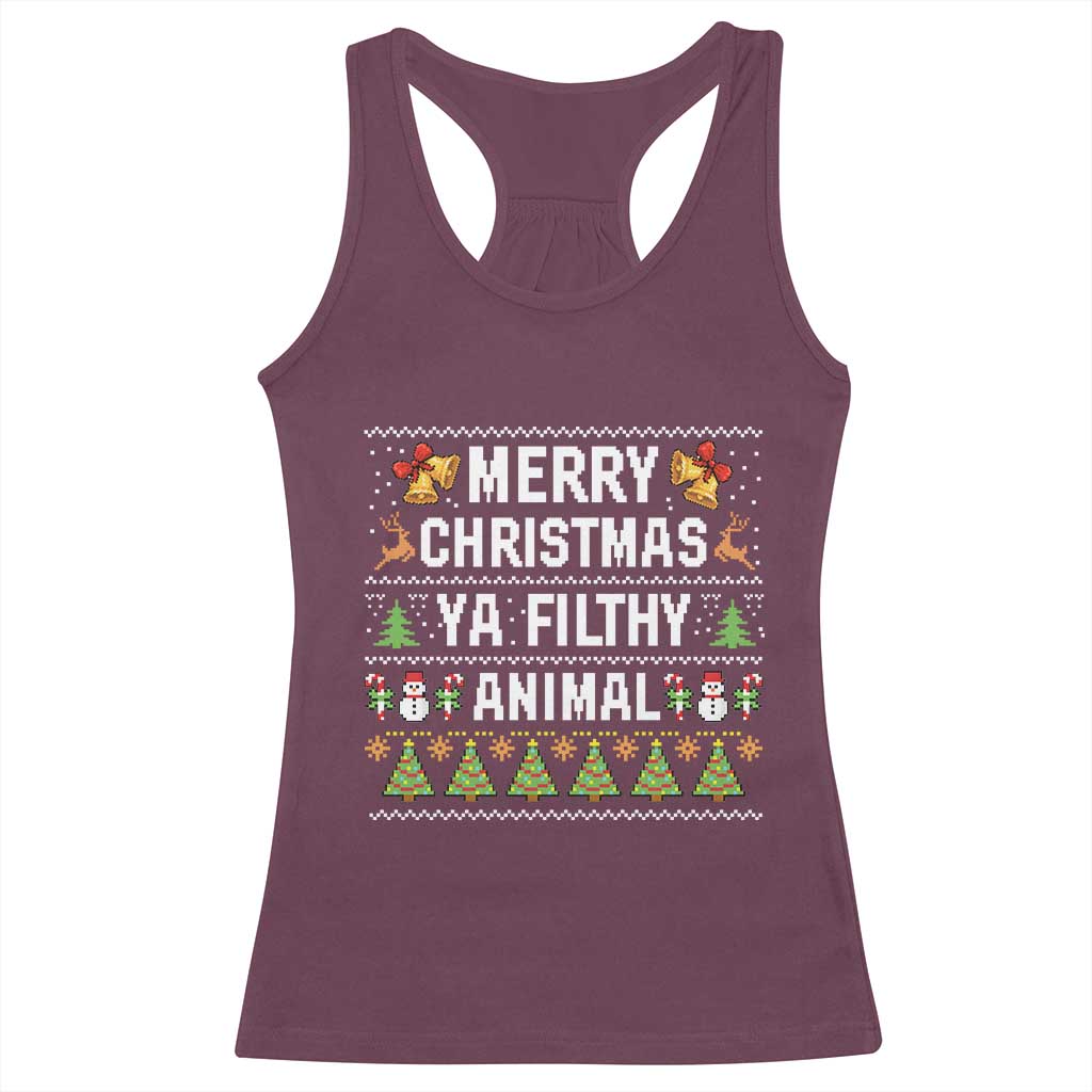 Merry Christmas Ya Filthy Animal Racerback Tank Top Ugly Xmas Movie Alone Pajama - Wonder Print Shop