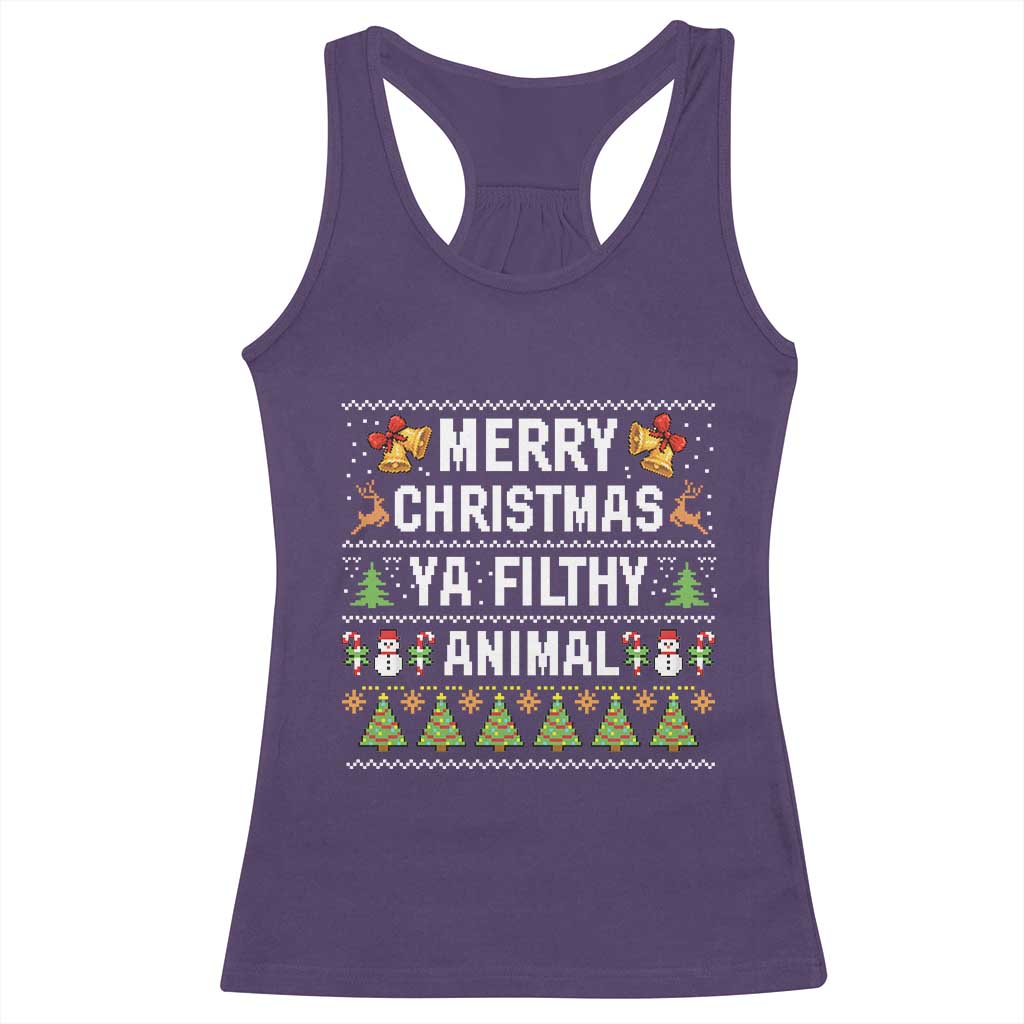 Merry Christmas Ya Filthy Animal Racerback Tank Top Ugly Xmas Movie Alone Pajama - Wonder Print Shop