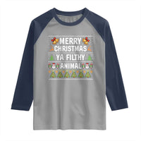Merry Christmas Ya Filthy Animal Raglan Shirt Ugly Xmas Movie Alone Pajama - Wonder Print Shop