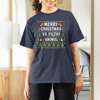 Merry Christmas Ya Filthy Animal T Shirt For Women Ugly Xmas Movie Alone Pajama - Wonder Print Shop