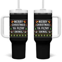 Merry Christmas Ya Filthy Animal Tumbler With Handle Ugly Xmas Movie Alone Pajama - Wonder Print Shop