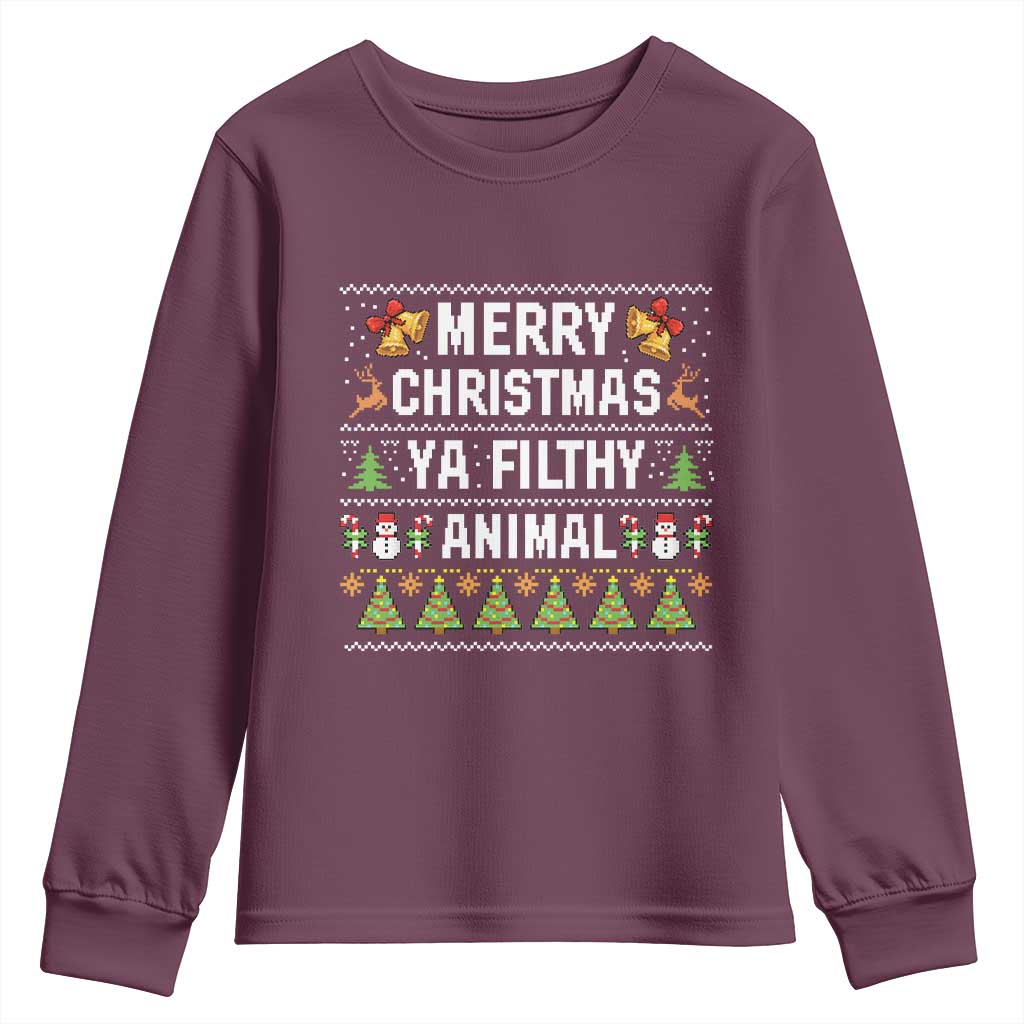 Merry Christmas Ya Filthy Animal Youth Sweatshirt Ugly Xmas Movie Alone Pajama - Wonder Print Shop
