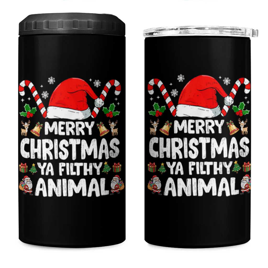 Merry Christmas Ya Filthy Animal 4 in 1 Can Cooler Tumbler Funny Home Xmas Alone Movie Pajama - Wonder Print Shop