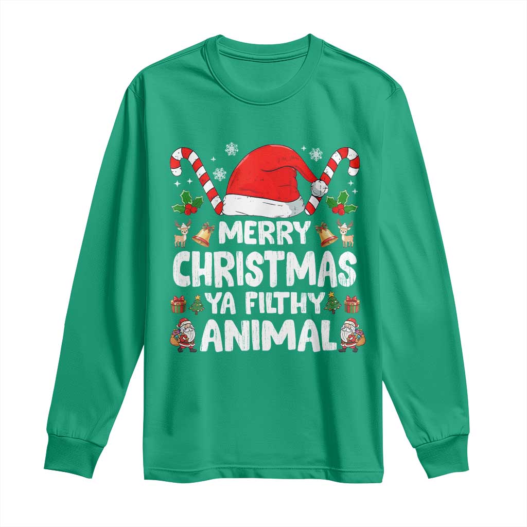 Merry Christmas Ya Filthy Animal Long Sleeve Shirt Funny Home Xmas Alone Movie Pajama - Wonder Print Shop
