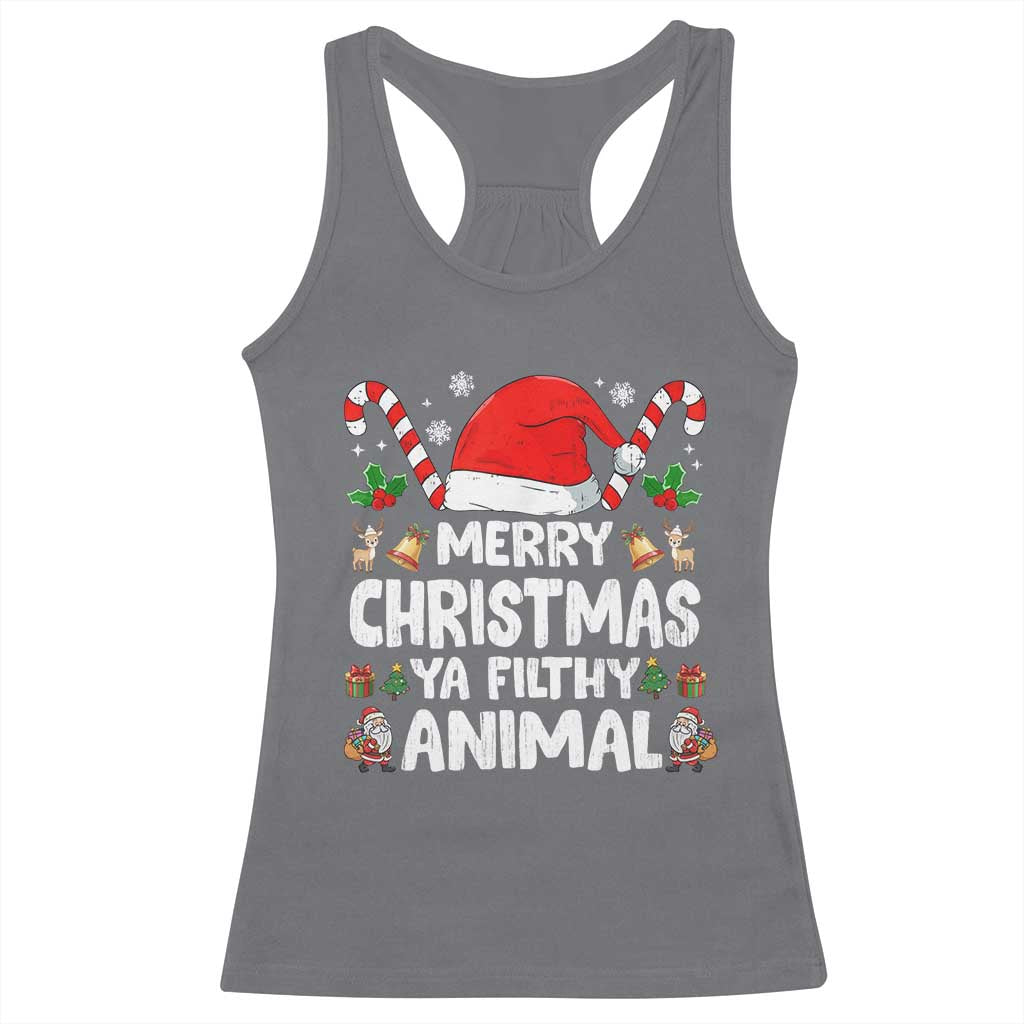Merry Christmas Ya Filthy Animal Racerback Tank Top Funny Home Xmas Alone Movie Pajama - Wonder Print Shop