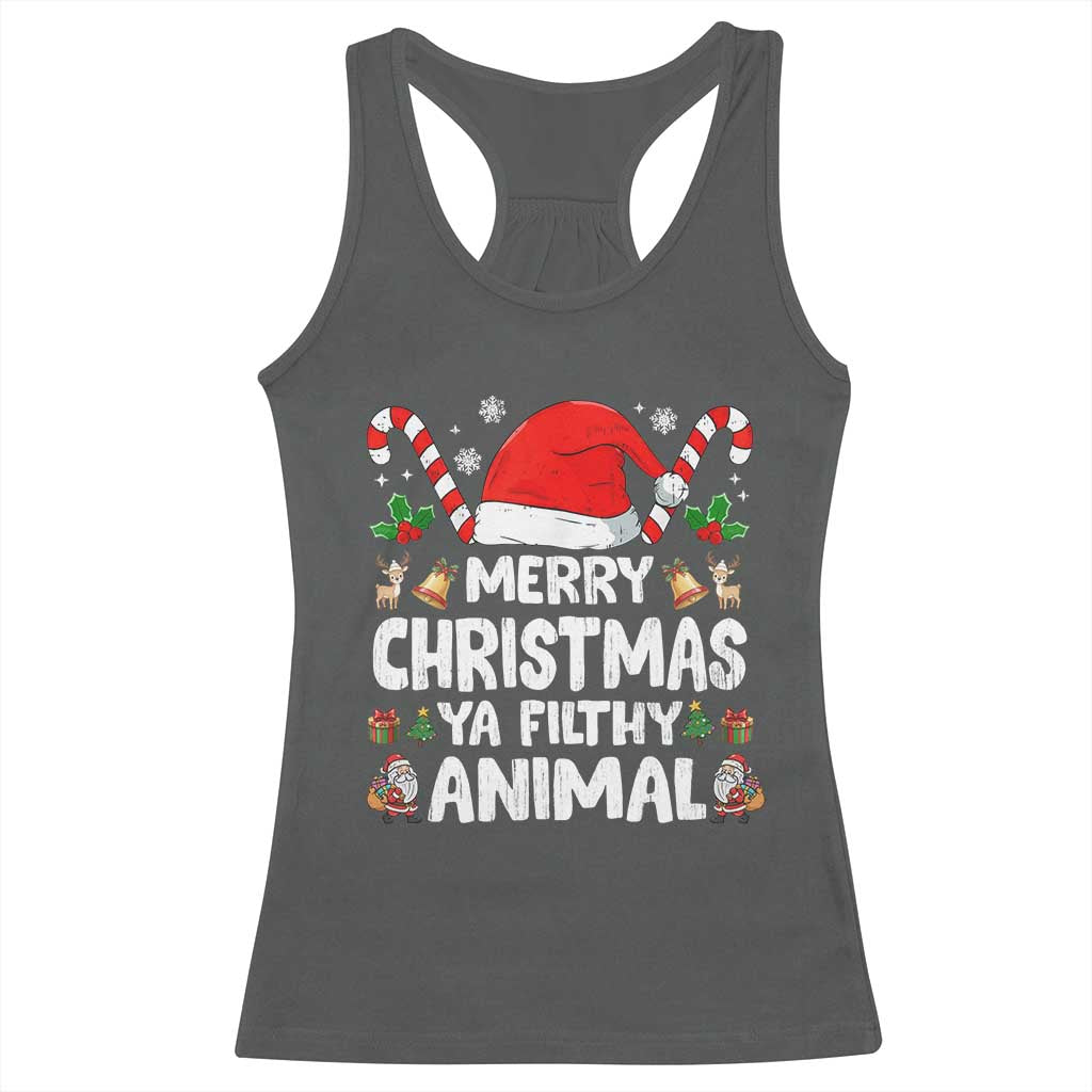 Merry Christmas Ya Filthy Animal Racerback Tank Top Funny Home Xmas Alone Movie Pajama - Wonder Print Shop