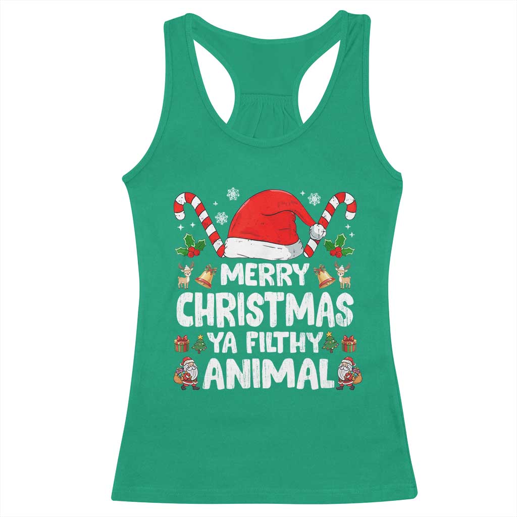 Merry Christmas Ya Filthy Animal Racerback Tank Top Funny Home Xmas Alone Movie Pajama - Wonder Print Shop