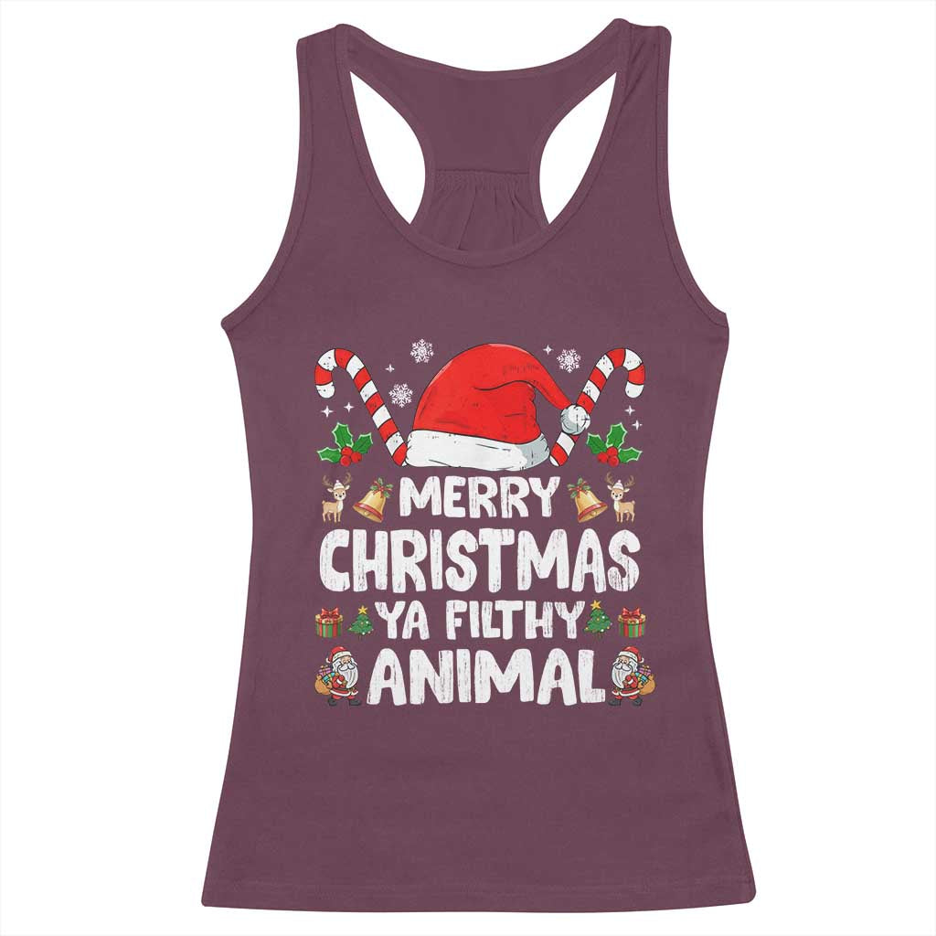 Merry Christmas Ya Filthy Animal Racerback Tank Top Funny Home Xmas Alone Movie Pajama - Wonder Print Shop