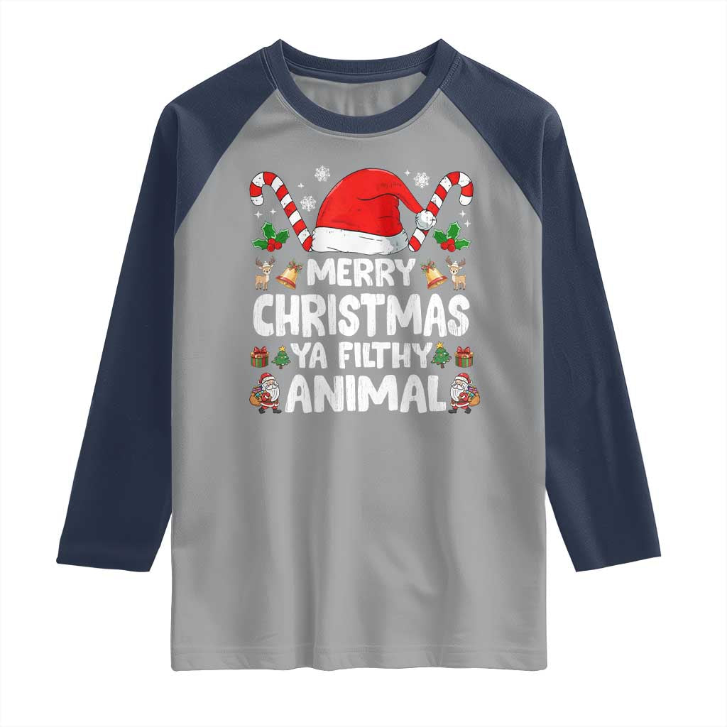 Merry Christmas Ya Filthy Animal Raglan Shirt Funny Home Xmas Alone Movie Pajama - Wonder Print Shop