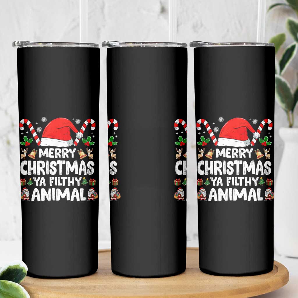 Merry Christmas Ya Filthy Animal Skinny Tumbler Funny Home Xmas Alone Movie Pajama - Wonder Print Shop