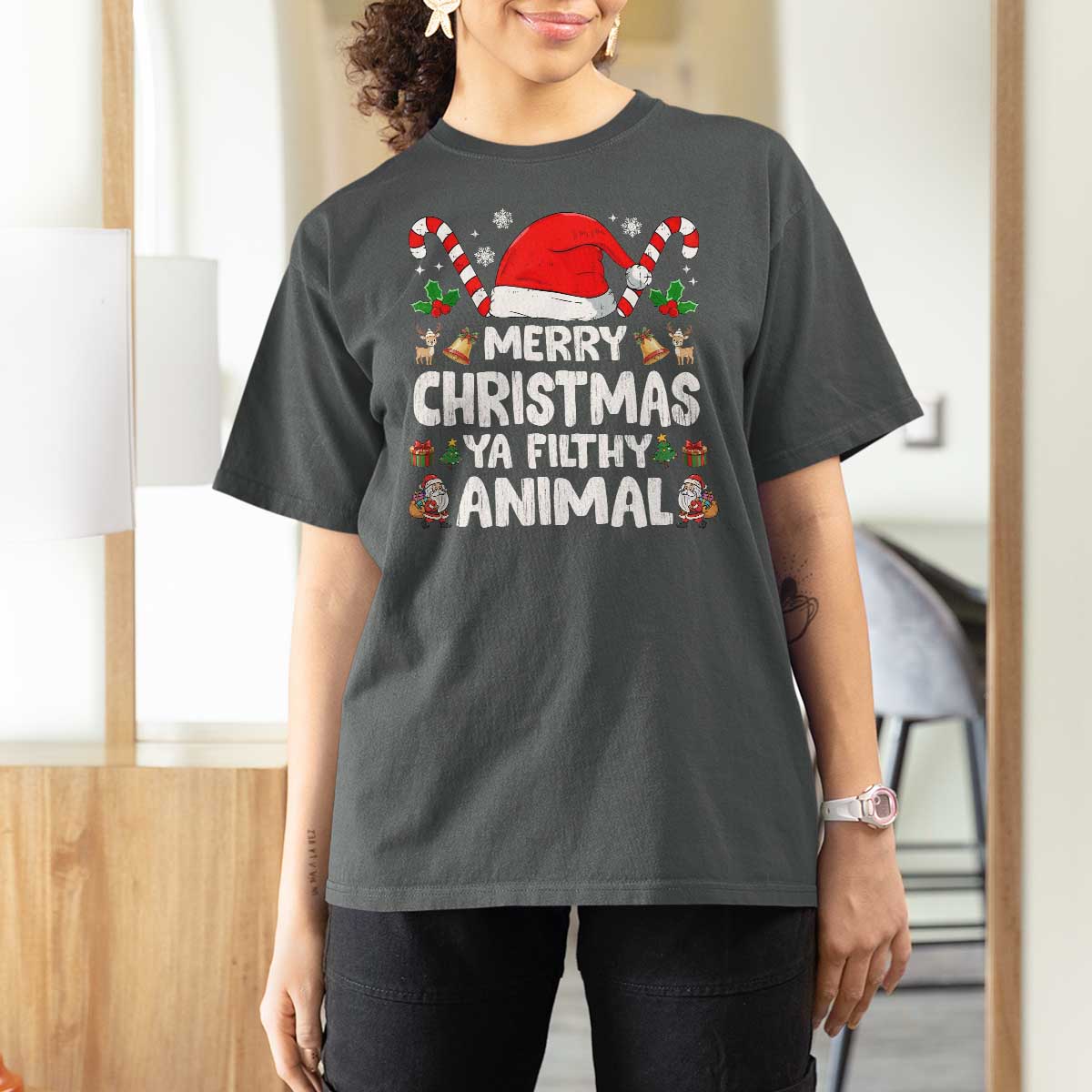 Merry Christmas Ya Filthy Animal T Shirt For Women Funny Home Xmas Alone Movie Pajama - Wonder Print Shop