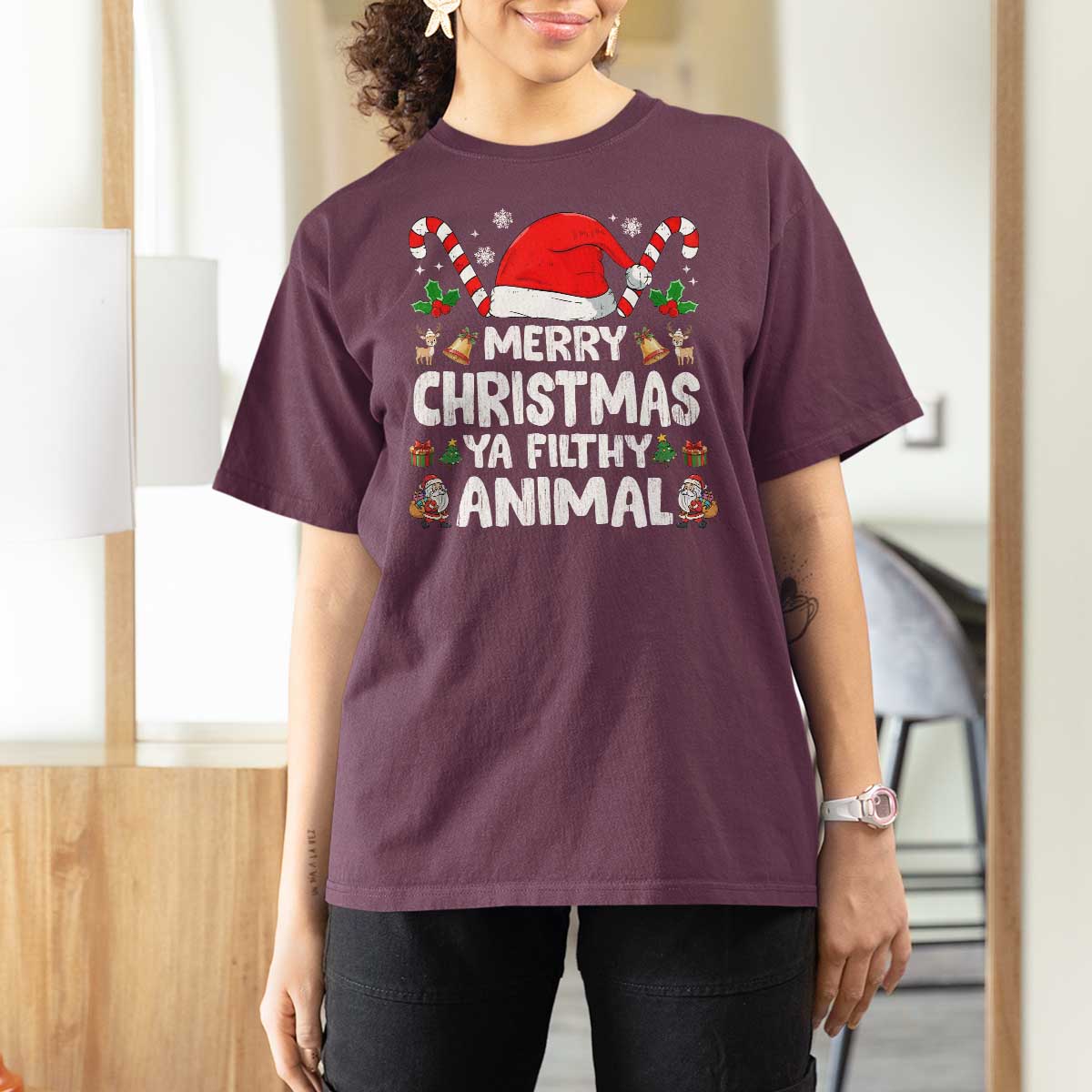 Merry Christmas Ya Filthy Animal T Shirt For Women Funny Home Xmas Alone Movie Pajama - Wonder Print Shop