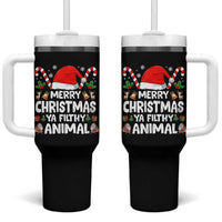 Merry Christmas Ya Filthy Animal Tumbler With Handle Funny Home Xmas Alone Movie Pajama - Wonder Print Shop