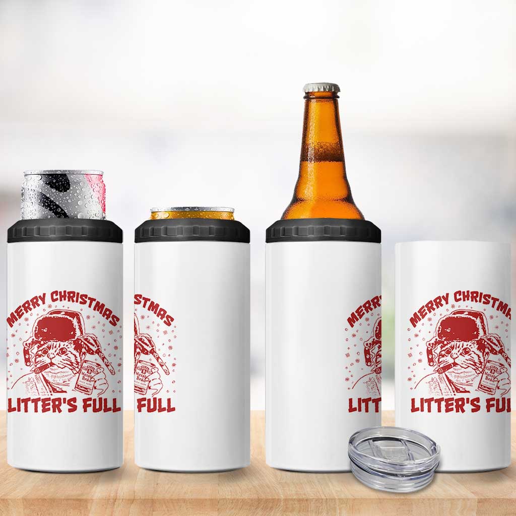 Litters Full 4 in 1 Can Cooler Tumbler Funny Cat Christmas Vacation - Wonder Print Shop
