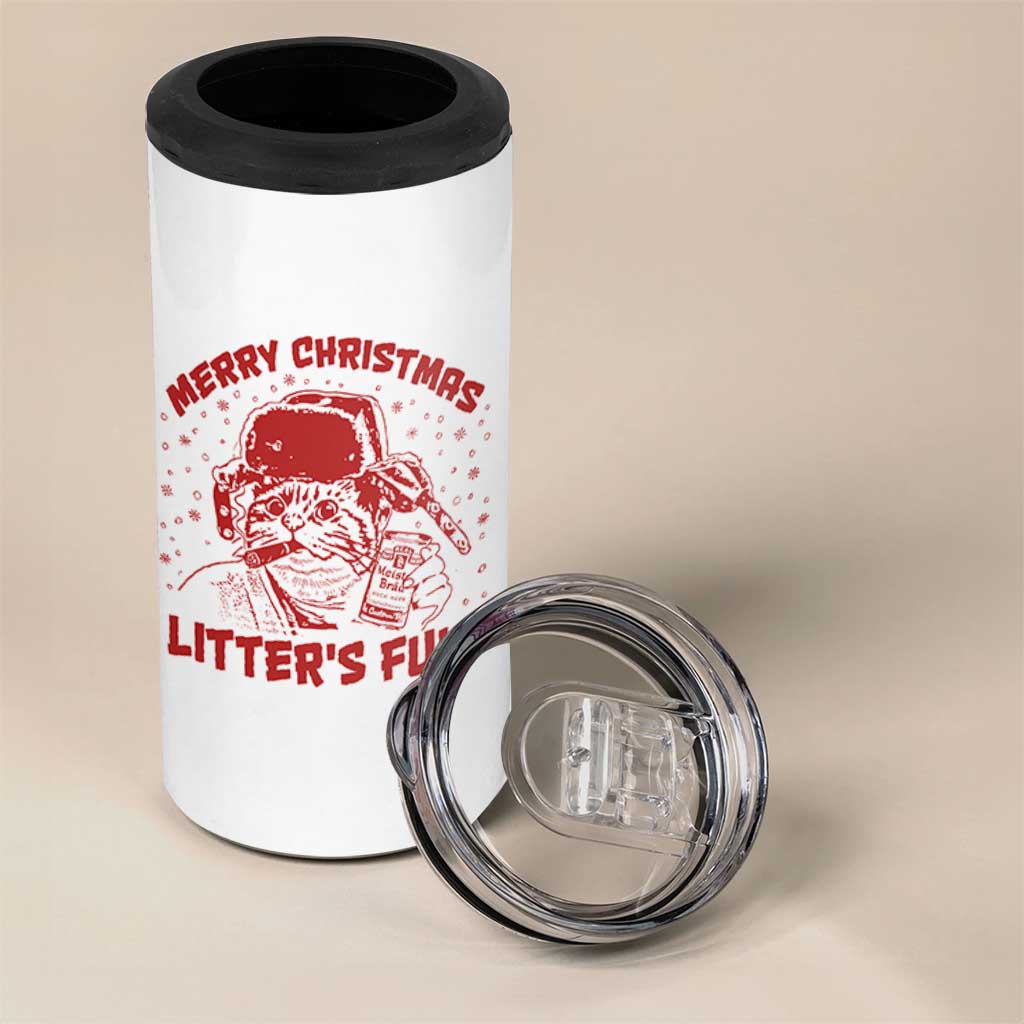 Litters Full 4 in 1 Can Cooler Tumbler Funny Cat Christmas Vacation - Wonder Print Shop