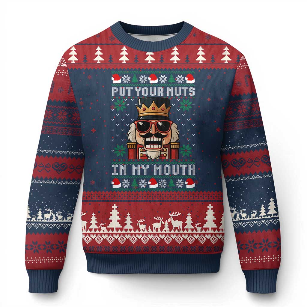 Inappropriate Xmas Ugly Christmas Sweater Funny Put Your Nuts in My Mouth Dirty Holiday - Wonder Print Shop