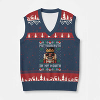 Inappropriate Xmas V-Neck Knit Sweater Vest Funny Put Your Nuts in My Mouth Dirty Holiday - Wonder Print Shop