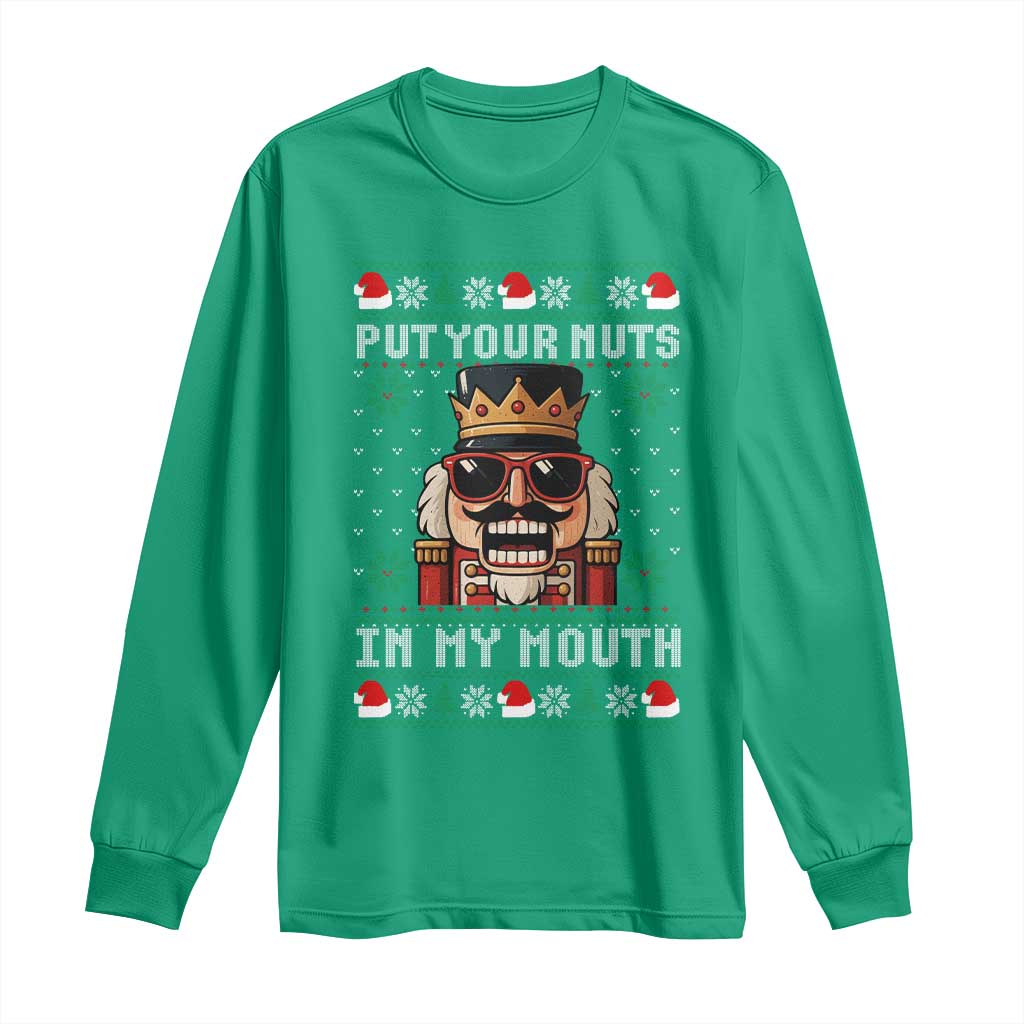 Inappropriate Christmas Long Sleeve Shirt Funny Put Your Nuts in My Mouth Dirty Holiday - Wonder Print Shop