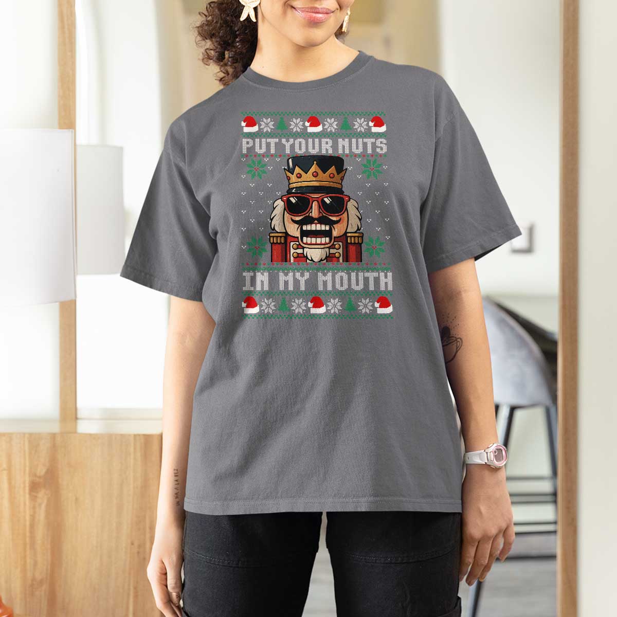 Inappropriate Christmas T Shirt For Women Funny Put Your Nuts in My Mouth Dirty Holiday - Wonder Print Shop