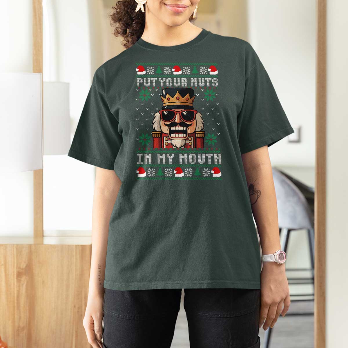 Inappropriate Christmas T Shirt For Women Funny Put Your Nuts in My Mouth Dirty Holiday - Wonder Print Shop