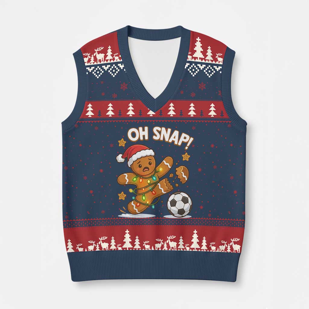 Oh Snap Gingerbreadman Xmas Soccer V-Neck Knit Sweater Vest - Wonder Print Shop