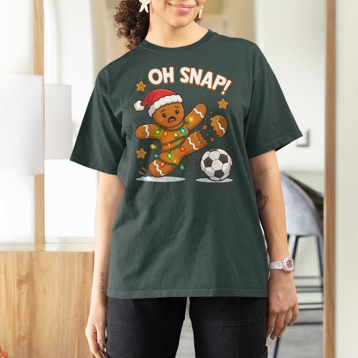 Oh Snap Gingerbreadman Christmas Soccer T Shirt For Women - Wonder Print Shop
