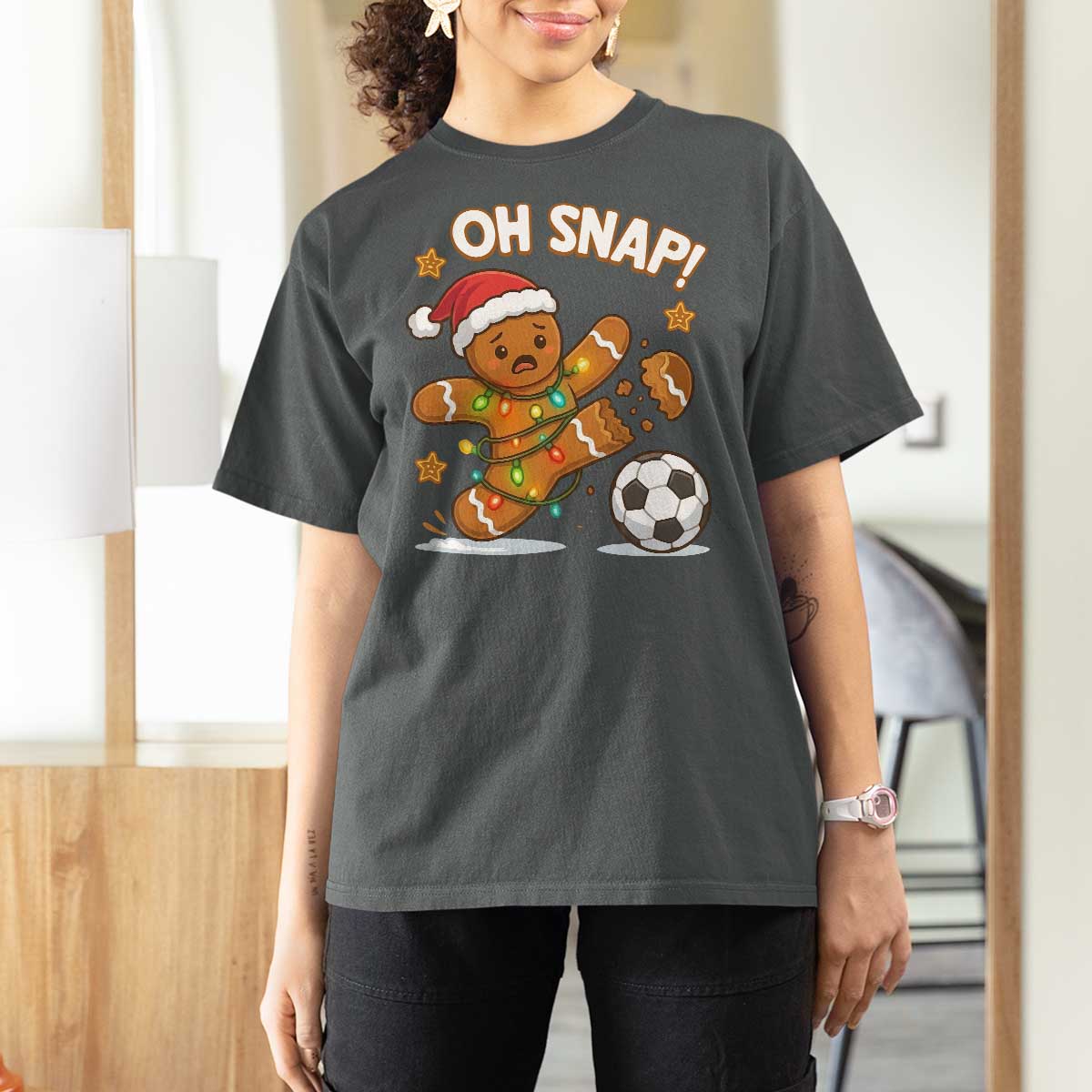 Oh Snap Gingerbreadman Christmas Soccer T Shirt For Women - Wonder Print Shop