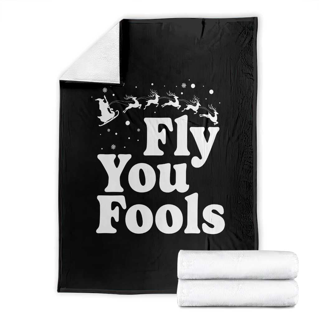 Funny Christmas Throw Blanket Fly You Fools Fantasy Movie Santa Sleigh Reindeer - Wonder Print Shop