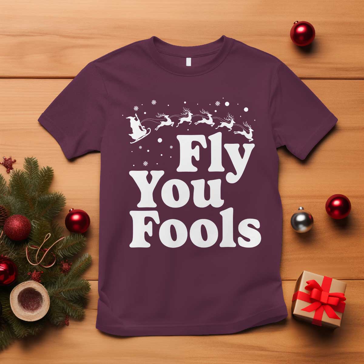 Funny Christmas T Shirt Fly You Fools Fantasy Movie Santa Sleigh Reindeer - Wonder Print Shop