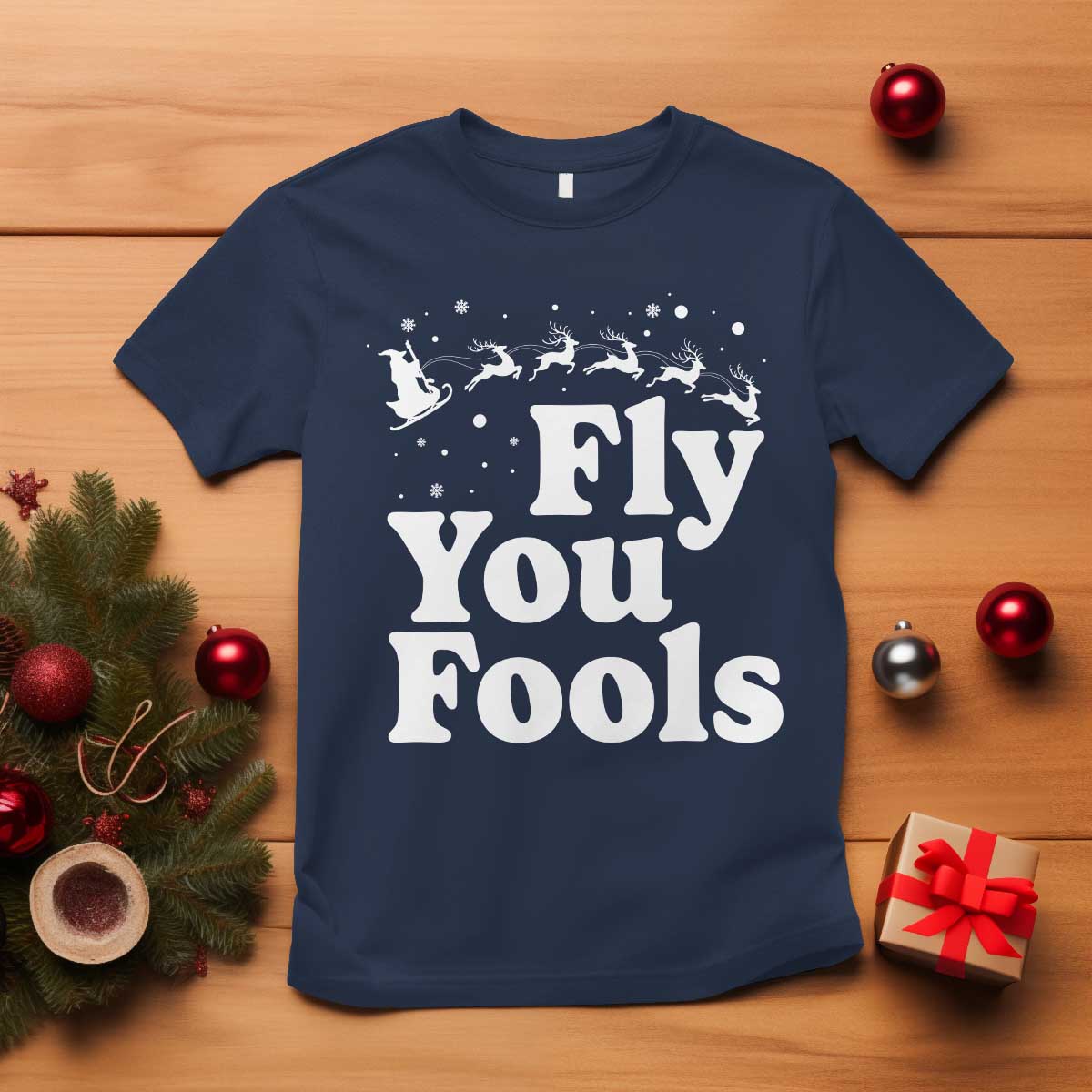 Funny Christmas T Shirt Fly You Fools Fantasy Movie Santa Sleigh Reindeer - Wonder Print Shop