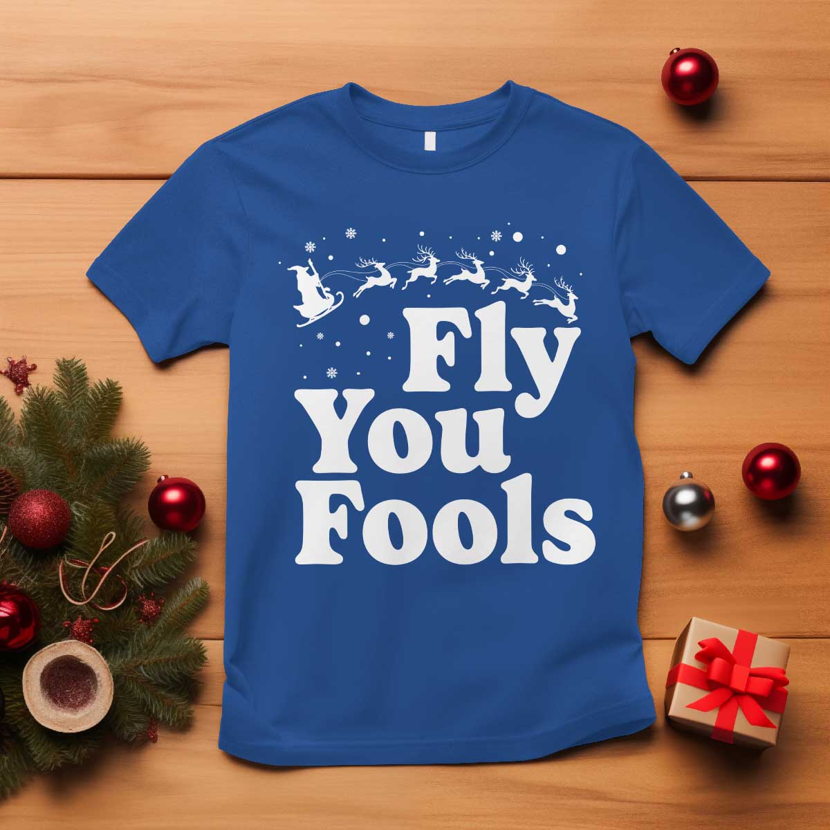Funny Christmas T Shirt Fly You Fools Fantasy Movie Santa Sleigh Reindeer - Wonder Print Shop