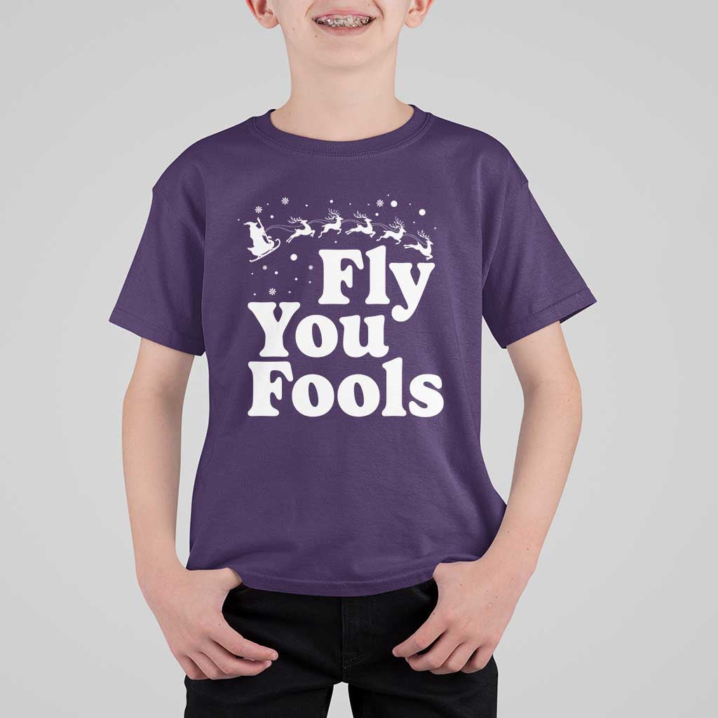Funny Christmas T Shirt For Kid Fly You Fools Fantasy Movie Santa Sleigh Reindeer - Wonder Print Shop